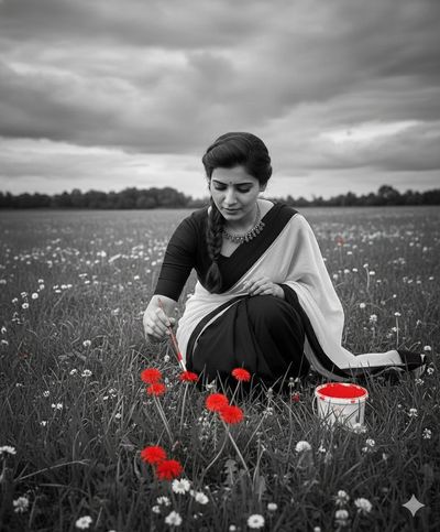A Grayscale Dreamscape: Colorful Dandelions in Focus