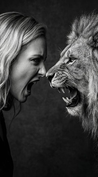 Primal Faces: Human Meets Lion in Monochrome