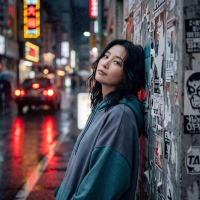 Neon Dreams: A Portrait in the Rain