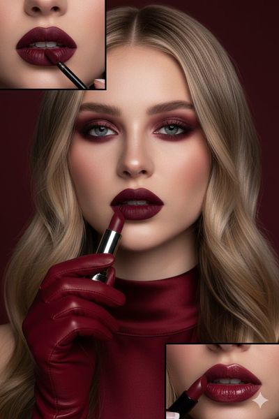 Luxurious Burgundy Elegance in Beauty Portraiture