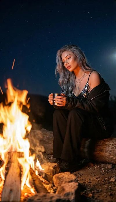 Serenity by Firelight: A Cinematic Nighttime Portrait