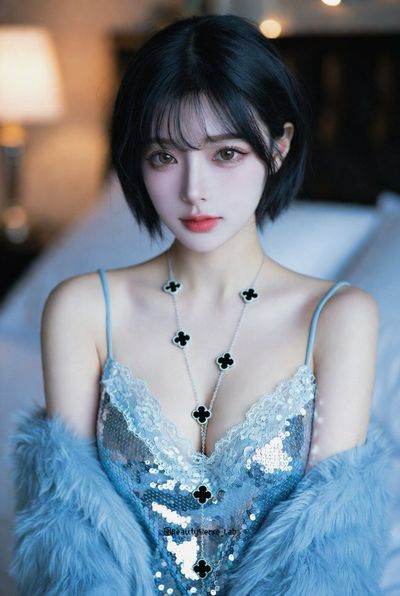 Ice-Blue Sequin Elegance: K-Pop Inspired Portrait