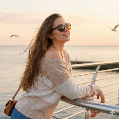Golden Hour Bliss: A Serene Portrait by the Waterfront