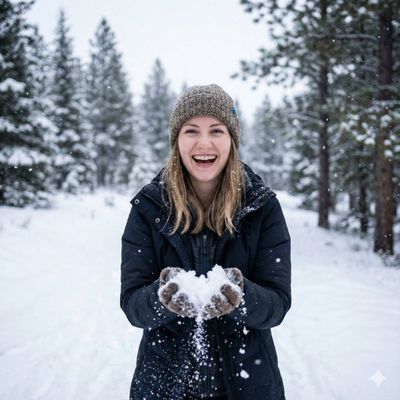 Joyful Winter Portrait: A Snowy Escape