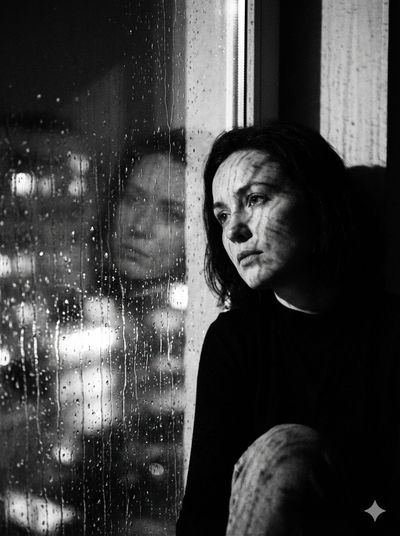 Rainy Reflections: A Portrait of Contemplation