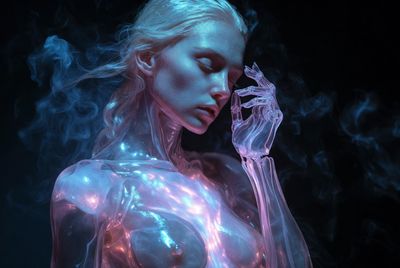 Luminescent Beauty: A Fantasy-Cyberpunk Fusion