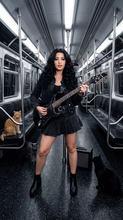 Subway Serenade: A Rockstar Moment with Feline Friends
