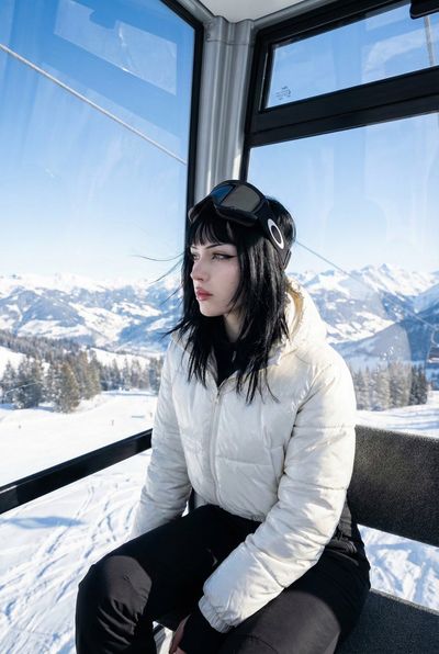 Alpine E-Girl in a Gondola: A Winter Wonderland Portrait
