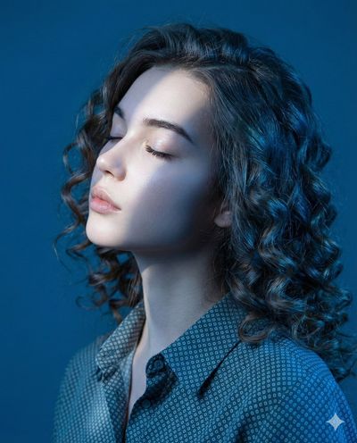 Ethereal Serenity in Blue: A Portrait of Reflection