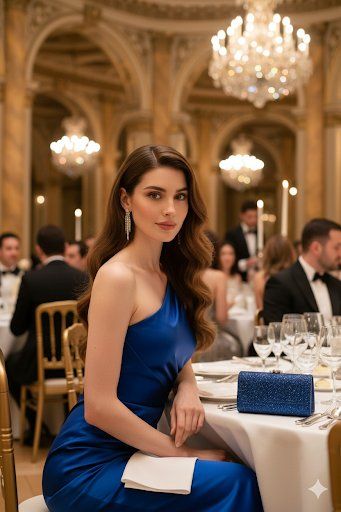 Elegant Blue Glamour in a Luxurious Ballroom