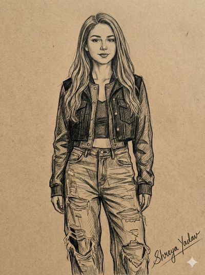 Bold Lines and Distressed Denim: A Kraft Paper Portrait