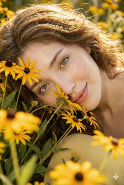 Cinematic Dreamscape: A Young Woman in Yellow Blossoms