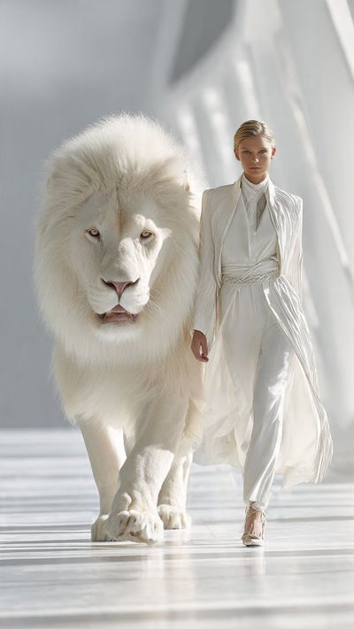 Elegance Meets Power: A Model and Her Majestic Lion