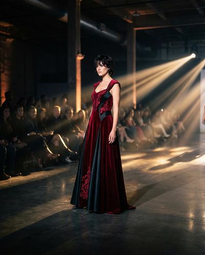 Striking Elegance: The Crimson and Obsidian Gown