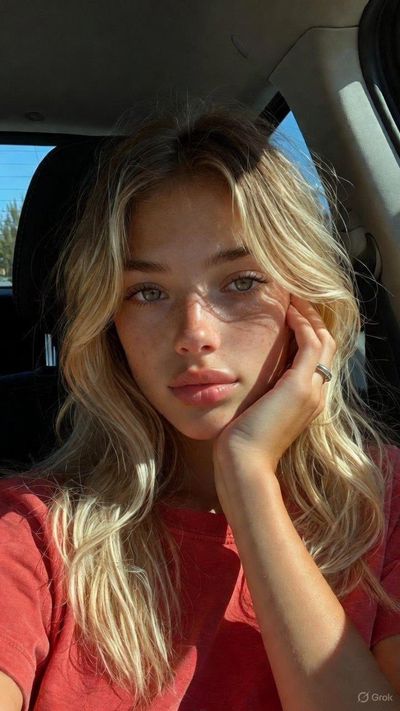 Contemplative Beauty in a Car's Embrace