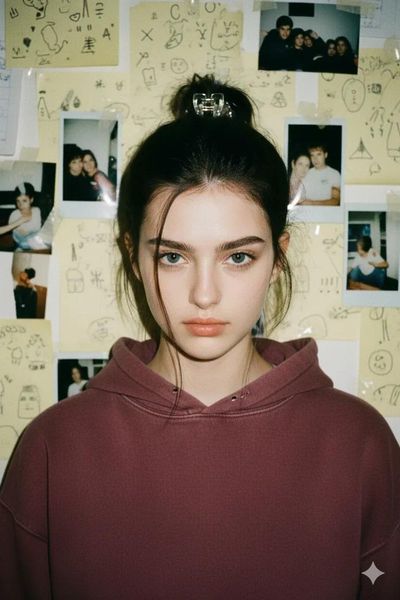 90s Vibes: A Bold Stare Amidst Torn Memories