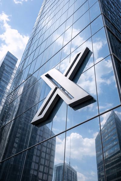 Skyward Reflection: The 𝕏 Logo in Urban Splendor