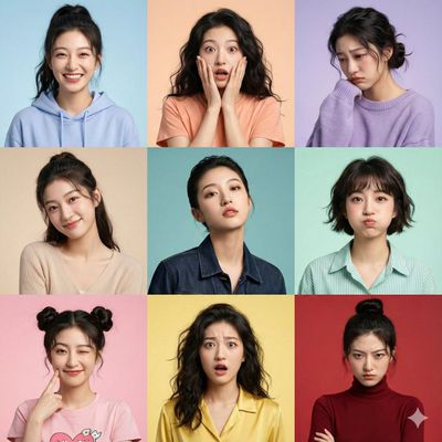 Nine Faces, One Identity: A Captivating 3x3 Expression Grid