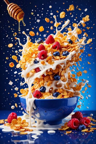 A Burst of Flavor: Hyper-Realistic Smoothie and Cereal Showcase