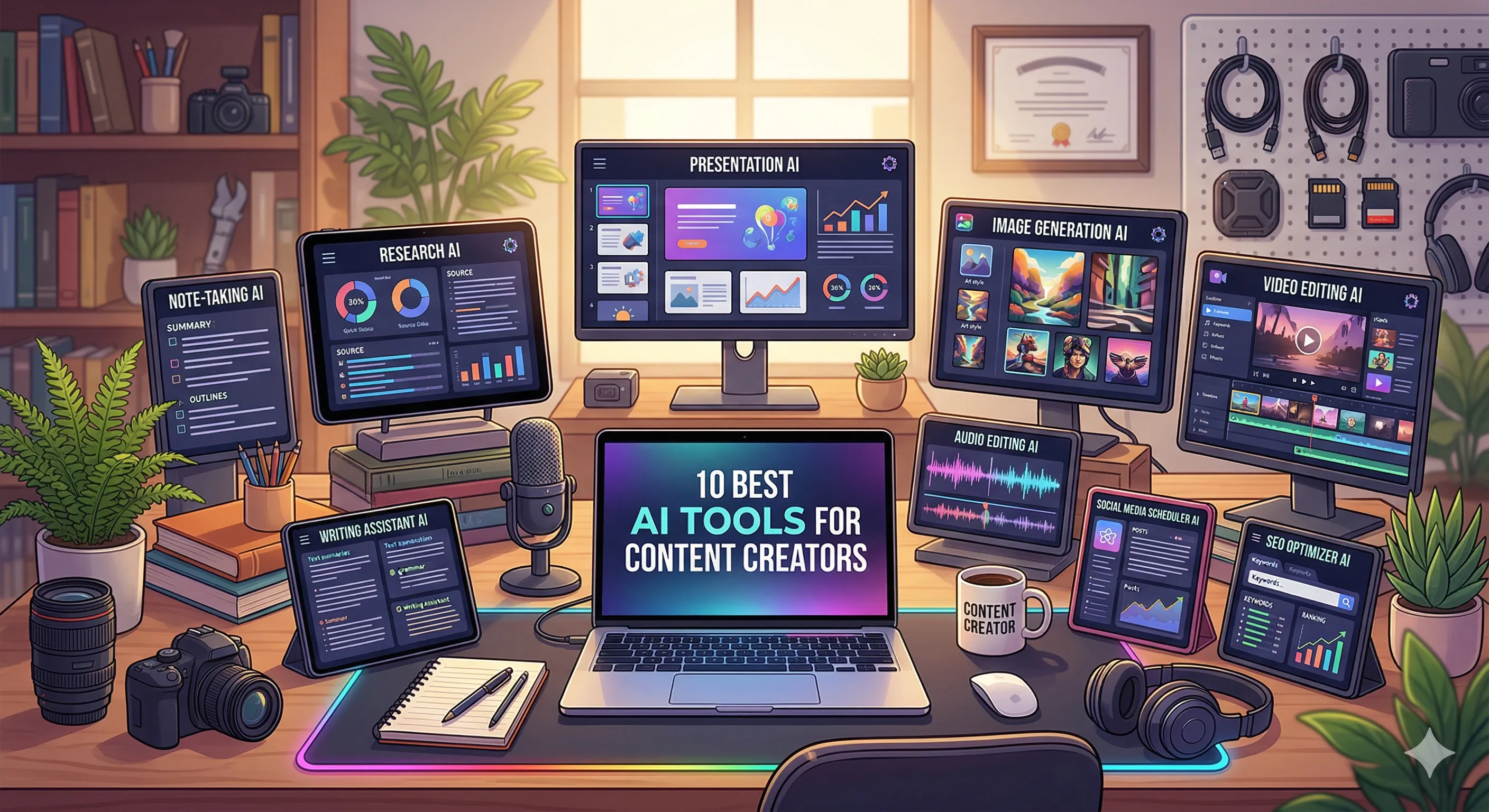 नोट-लेखन, अनुसंधान, और मल्टीमीडिया निर्माण उपकरणों सहित सामग्री निर्माताओं के लिए AI उपकरणों का व्यापक अवलोकन