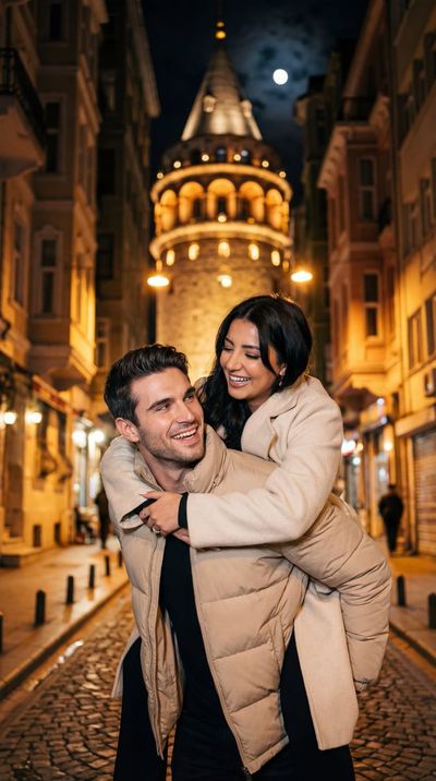 Romantic Nights at Galata: A Couple's Joyful Escape
