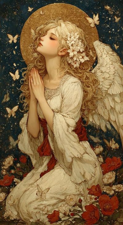 Celestial Reverie: Angelic Serenity in a Starry Night