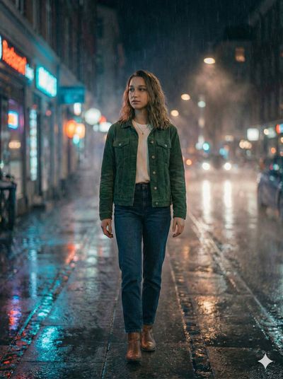 Neon Reflections: A Rainy Night Portrait