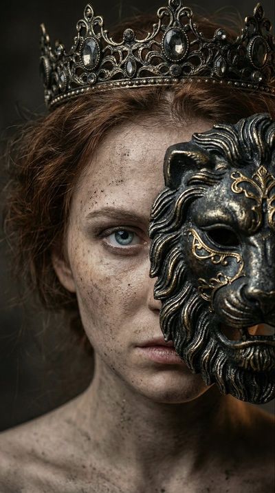 Lions, Masks, and Mystique: A Dark Fantasy Portrait