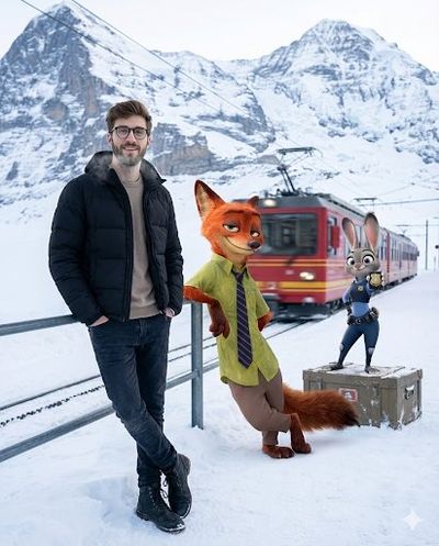 Charming Alpine Encounters: Real and Animated Merge