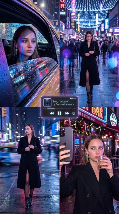 Urban Nights: A Somber Symphony of Neon and Reflection