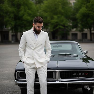 Stylish Reflections: A Modern Muse and His Classic Ride