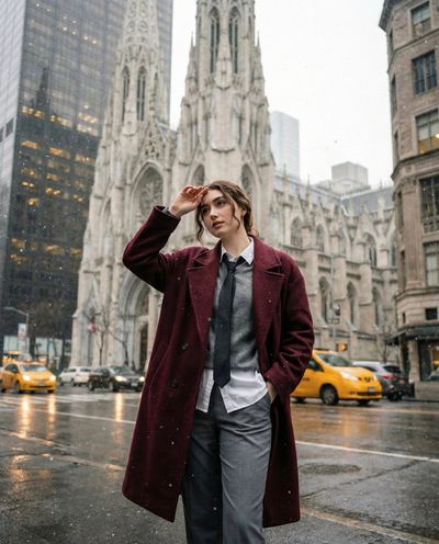 City Snowfall: A Serene Moment in Burgundy