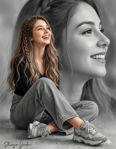 Radiant Laughter in a Monochrome Dream