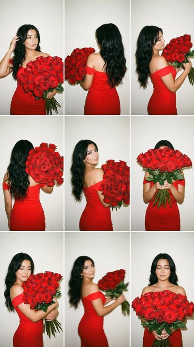 Romantic Red Roses: A Candid 3x3 Photo Grid