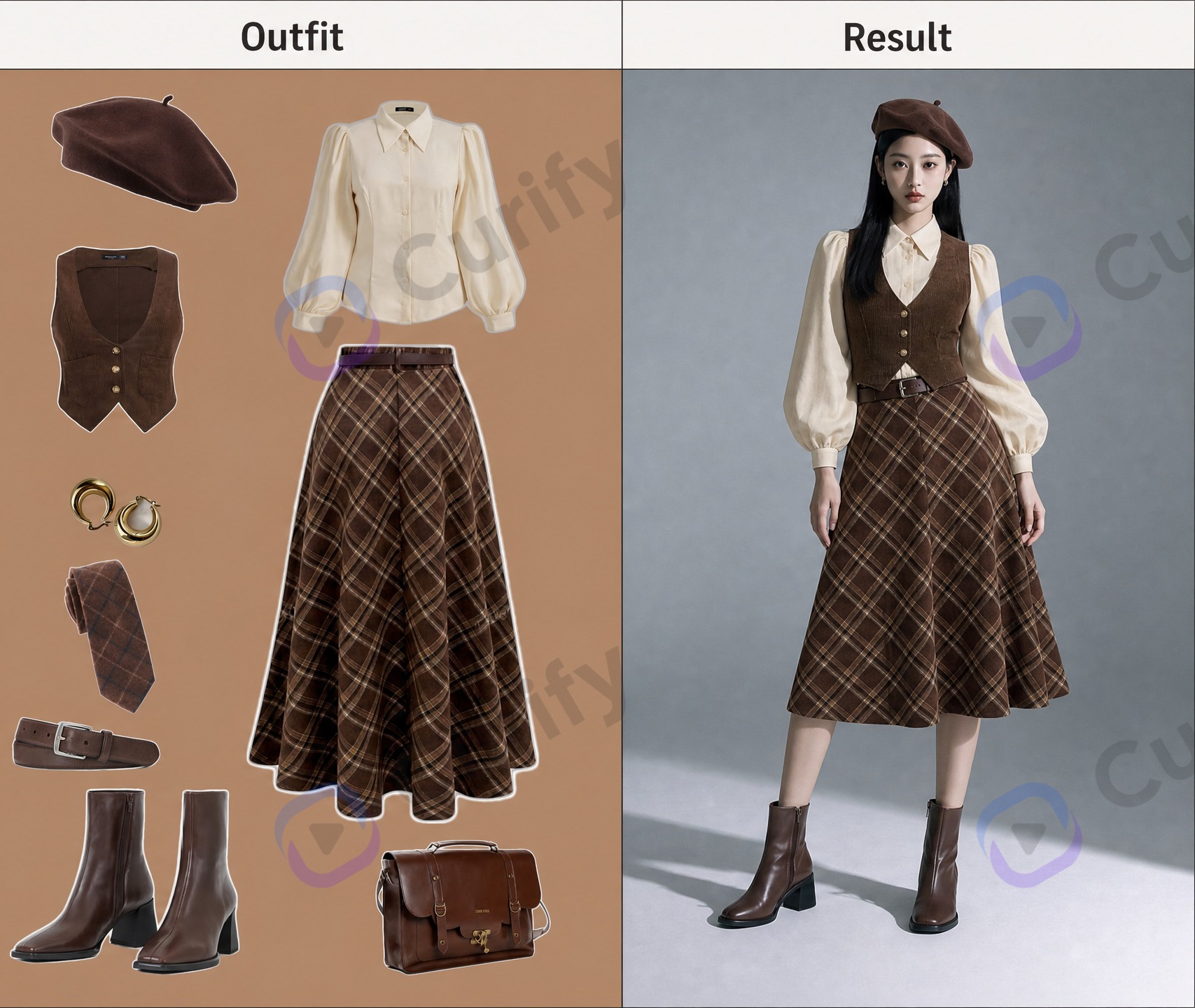 Flat lay to on-model: a garment laid out flat beside the same outfit worn by a model