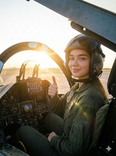 Golden Hour Glory: Female Fighter Pilot in Action