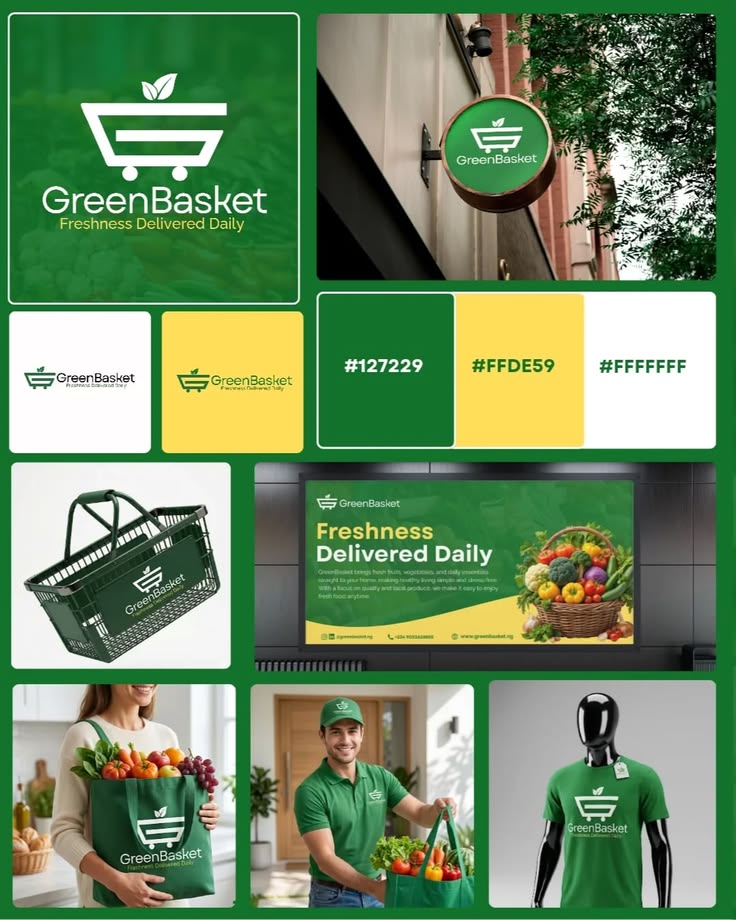 GreenBasket Grocery brand identity moodboard