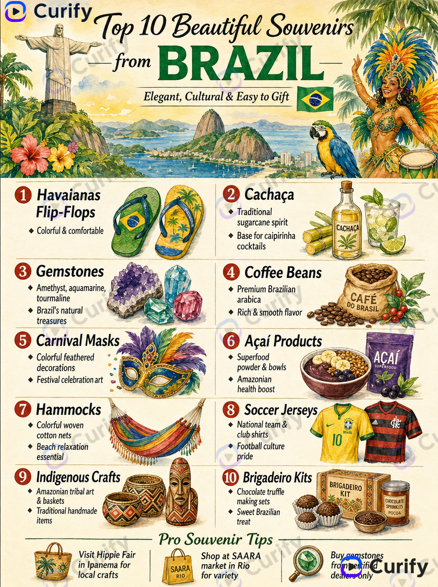 Country souvenirs in watercolor — Brazil sample with iconic cultural objects