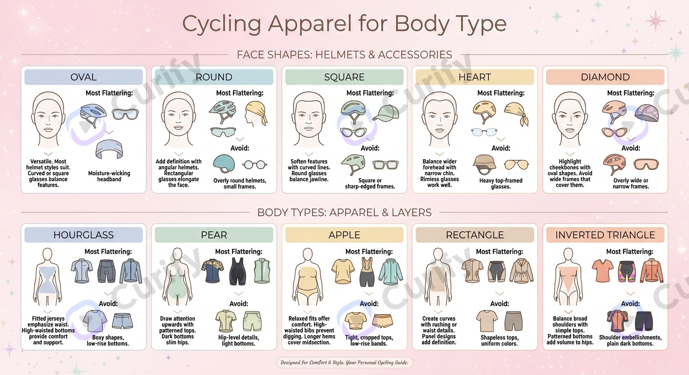 Fashion shape guide infographic — sizing or body-type fit guide overlaid on product imagery to reduce return rate