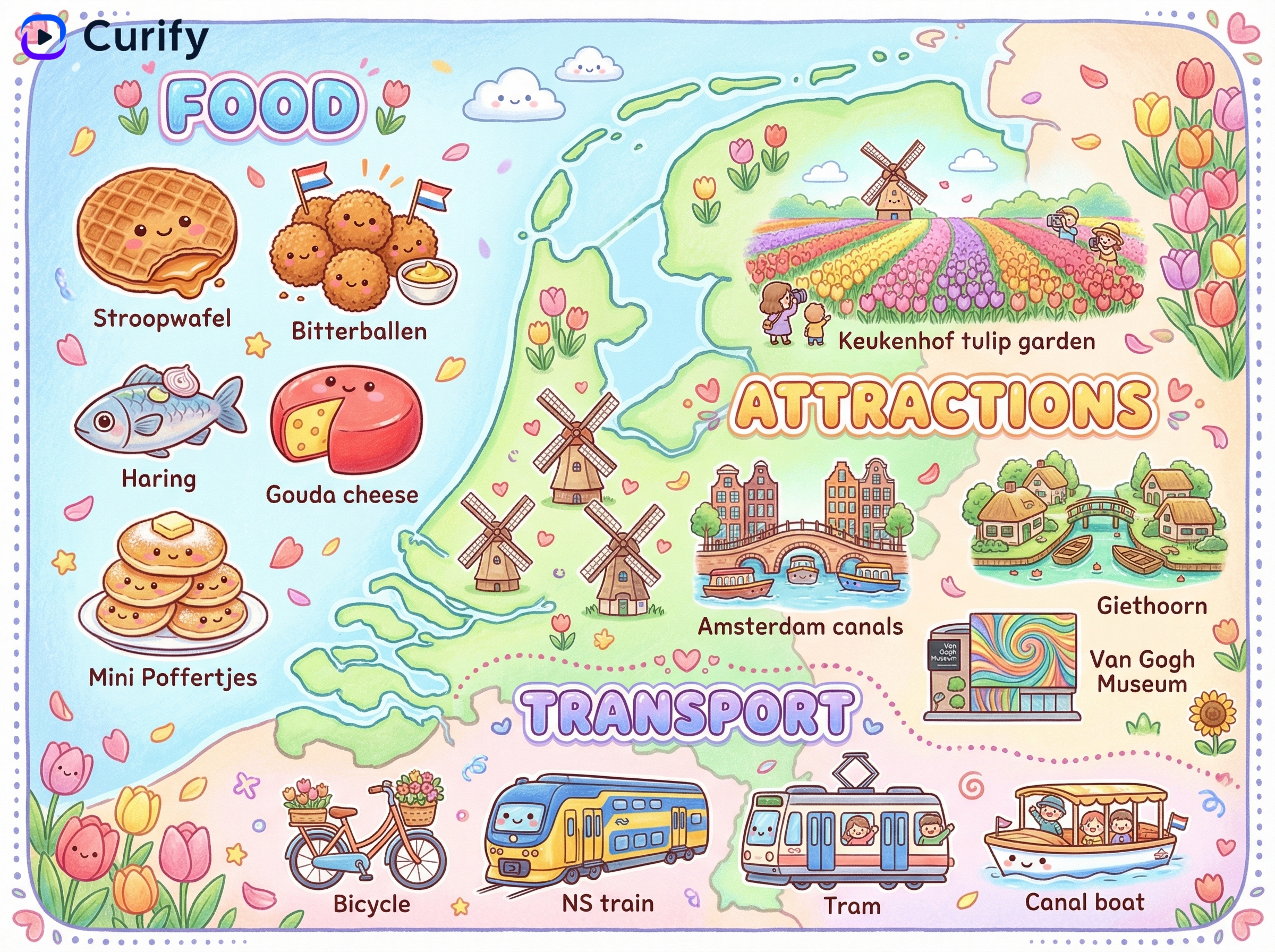 Multi-day travel series — Netherlands example with one city per page and route summary