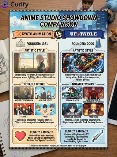 Nano Banana Prompt: Generador de Infografía de Comparación de Estudios de Animación | Curify AI