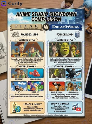 Nano Banana Prompt: Generator für Infografiken zum Vergleich von Animationsstudios | Curify AI