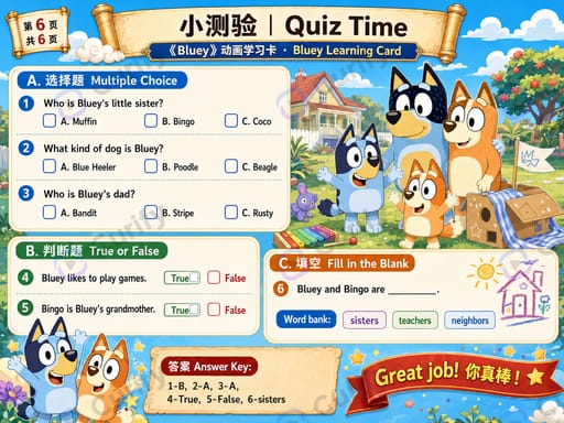 Cartoon English Quiz Card