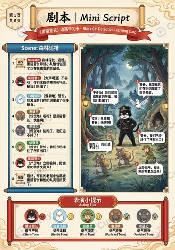 Cartoon Mini-Script Learning Card