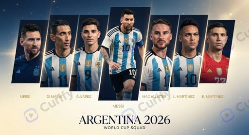 Argentina 2026 World Cup squad — Messi, Di María, Álvarez, Mac Allister, Lautaro Martínez, Emiliano Martínez