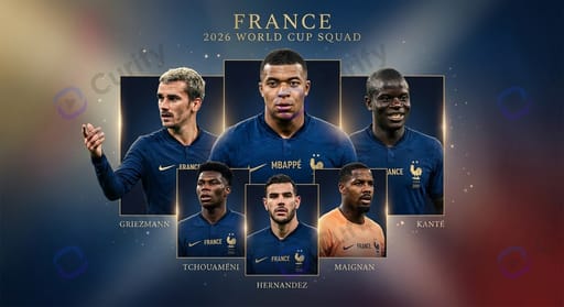 France 2026 World Cup squad — Mbappé, Griezmann, Tchouaméni, Theo Hernandez, Kanté, Maignan