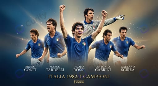 Italy 1982 World Cup champions — Paolo Rossi, Dino Zoff, Marco Tardelli, Bruno Conti, Antonio Cabrini, Gaetano Scirea