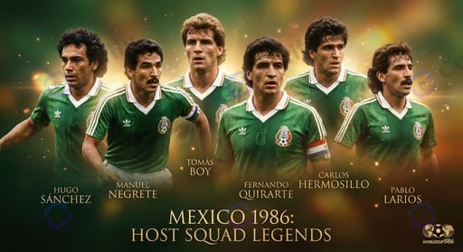Mexico 1986 World Cup host squad — Hugo Sánchez, Manuel Negrete, Tomás Boy, Fernando Quirarte, Carlos Hermosillo, Pablo Larios