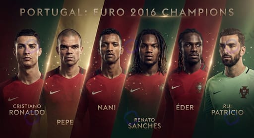 Portugal Euro 2016 winning squad — Cristiano Ronaldo, Pepe, Nani, Renato Sanches, Éder, Rui Patrício