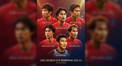 South Korea 2002 World Cup semifinal squad — Park Ji-sung, Ahn Jung-hwan, Lee Young-pyo, Hong Myung-bo, Yoo Sang-chul, Lee Woon-jae